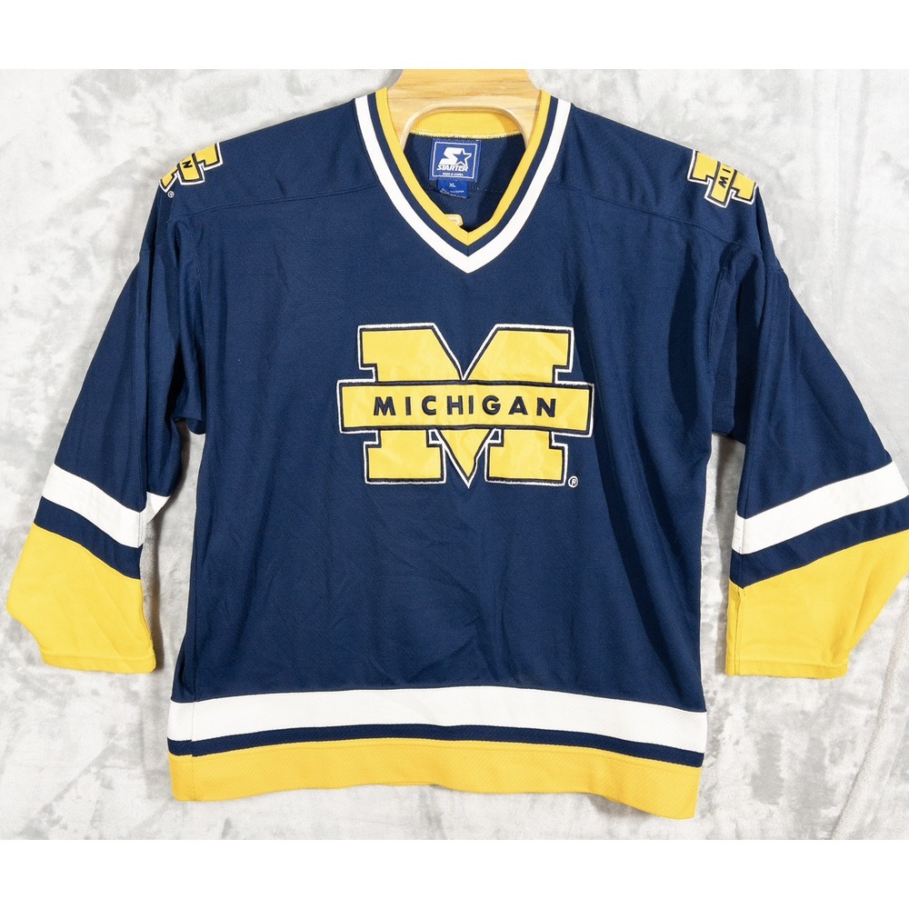 Vintage Starter 90's Michigan Wolverines Stitched Hockey Jersey Mens XL‎